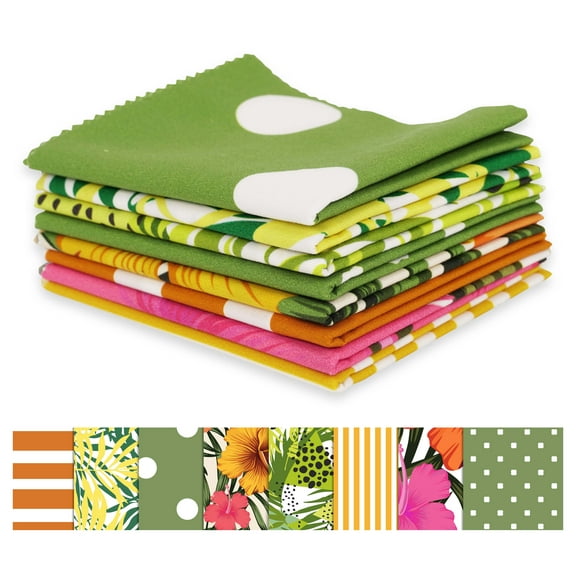 Soimoi 8 Pc Fat Quarter Bundle -Tropical Print 18"x 22"DIY Patchwork-100% CottonPre-Cut Quilting Fabric (Green & Orange)