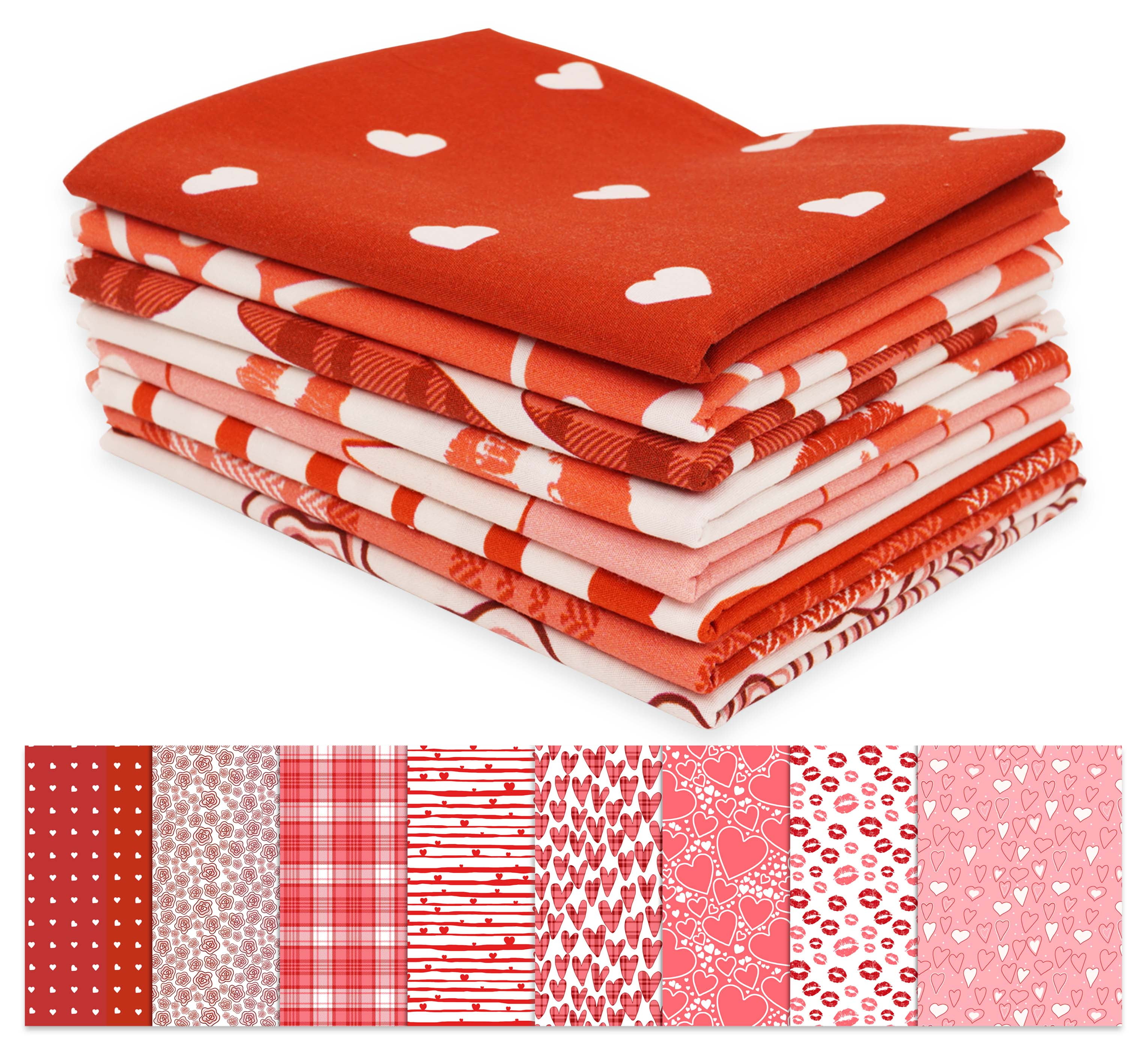 Soimoi 8 Pc Fat Quarter Bundle-Valentine HeartPrint 18"x 22"DIY Patchwork-100% CottonPre-Cut Quilting Fabric Red & Pink
