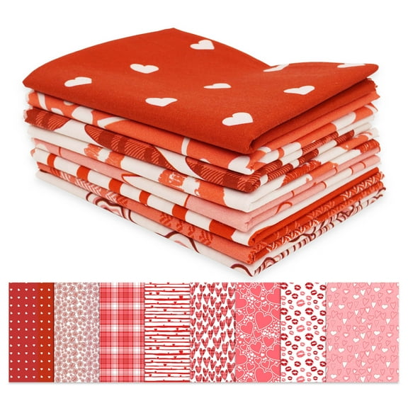 Soimoi 8 Pc Fat Quarter Bundle-Valentine HeartPrint 18"x 22"DIY Patchwork-100% CottonPre-Cut Quilting Fabric Red & Pink