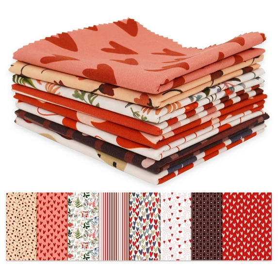 Soimoi 8 Pc Fat Quarter Bundle-Valentine Love ThemePrint 18"x 22"DIY Patchwork-100% CottonPre-Cut Quilting Fabric Peach-Pink & Red