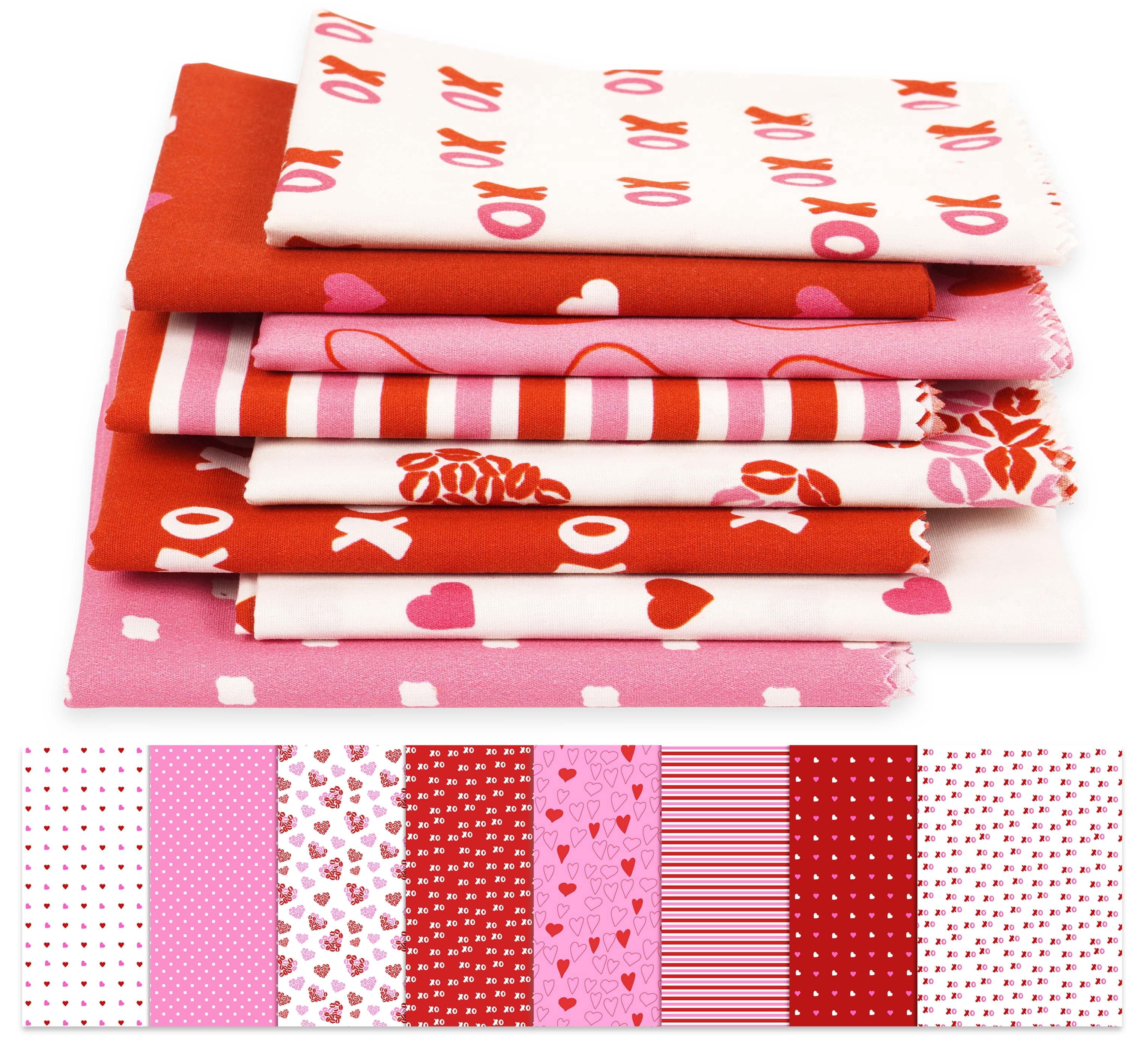Soimoi 8 Pc Fat Quarter Bundle-Valentine Love ThemePrint 18"x 22"DIY Patchwork-100% CottonPre-Cut Quilting Fabric Pink-White & Red