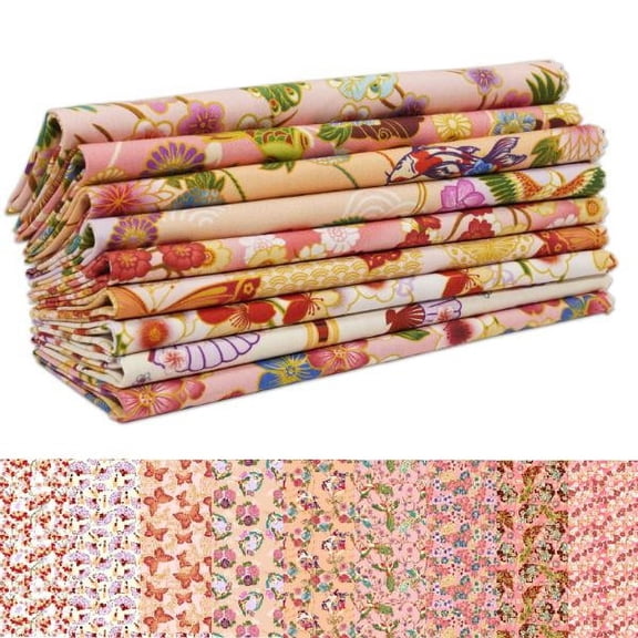 Soimoi 9Pcs Cotton Fabric Bundles 18 x 22 Inch, Quilting Patchwork Squares Sewing Fabrics for DIY Handmade Crafting Home Decor, Fat Quarters Fabric Pre-Cut Quilt Squares - Japanese Elegance