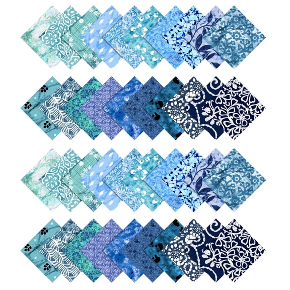 Soimoi Aaian Batik PrintPrecut 5-inch CottonFabricQuiltingSquaresCharm Pack DIY Patchwork Sewing Craft- Sea Green & Blues