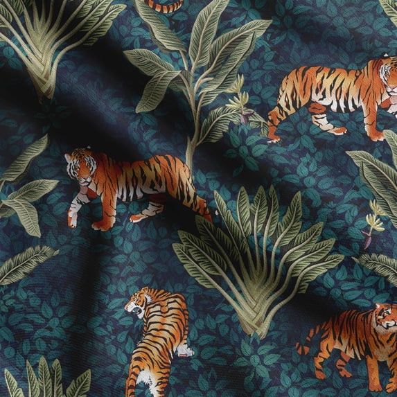 Soimoi Animals Printed, Cotton Satin Spandex, Sewing Fabric by The Yard 54 Inch Wide, Decorative Fabric for Dresses and Home Accents, Teal Blue