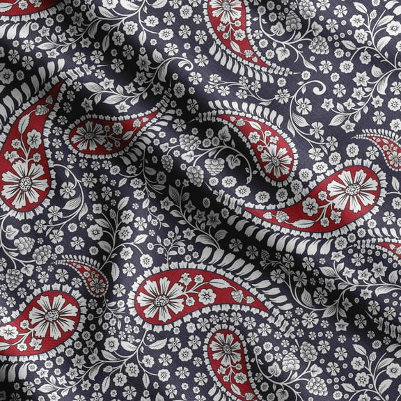 Soimoi Asian Paisley Print,Cotton Cambric, Quilting Fabric Sold by The Yard 42 Inch Wide, Medium Weight Cotton Fabric, SewingSupplies,Dark Blue
