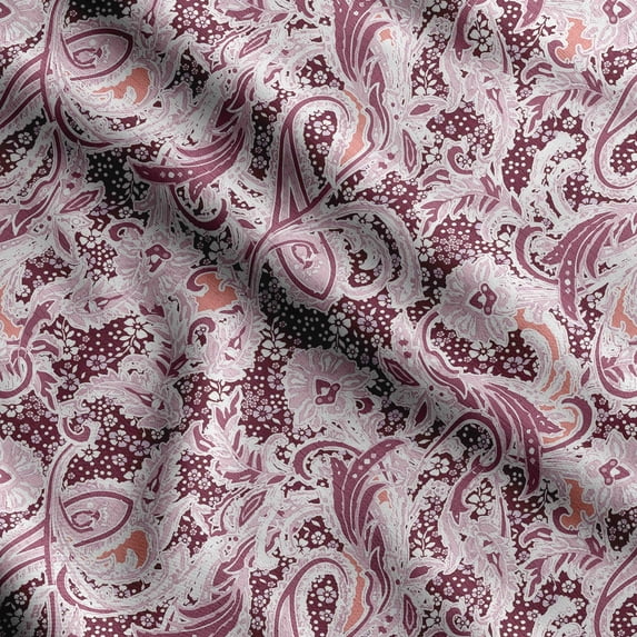 Soimoi Asian Paisley Print,Cotton Poplin, Sewing Fabric Sold by The Yard 42 Inch Wide,Sewing Craft Quilting/Quilt Making Fabric, Light Pink