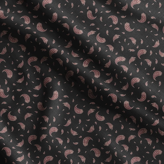 Soimoi Asian Paisley Print, Poly Taffeta Fabric, Decor Sewing Fabric by The Yard 56 Inch Wide, Decorative Fabric for Outdoor Upholstery, Umbrellas and Home Accents, Black