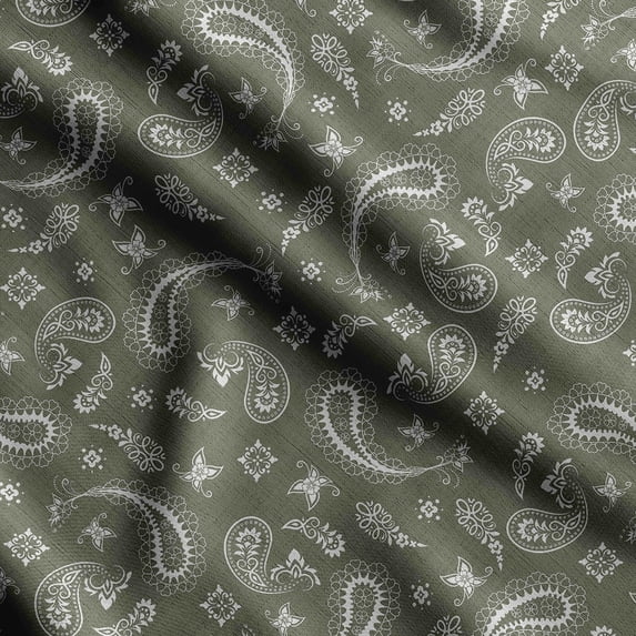 Soimoi Asian Paisley Print, Poly Taffeta Fabric, Decor Sewing Fabric by The Yard 56 Inch Wide, Decorative Fabric for Outdoor Upholstery, Umbrellas and Home Accents, Green