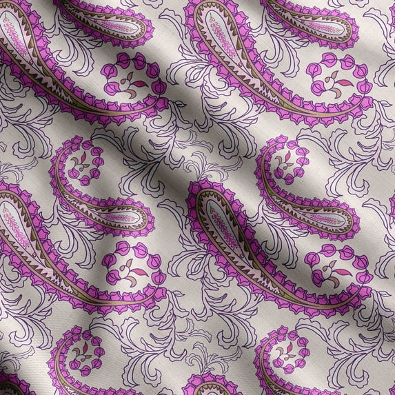 Soimoi Asian Paisley Print, Poly Taffeta Fabric, Decor Sewing Fabric by The Yard 56 Inch Wide, Decorative Fabric for Outdoor Upholstery, Umbrellas and Home Accents, Pink
