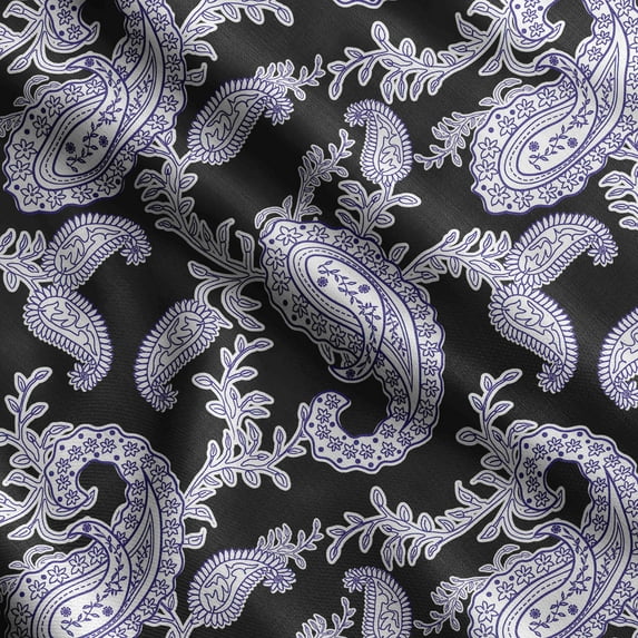 Soimoi Asian Paisley Print, Velvet Fabric, Decor Sewing Fabric by The Yard 54 Inch Wide,Decorative Fabric for Upholstery and Home Accents, Black