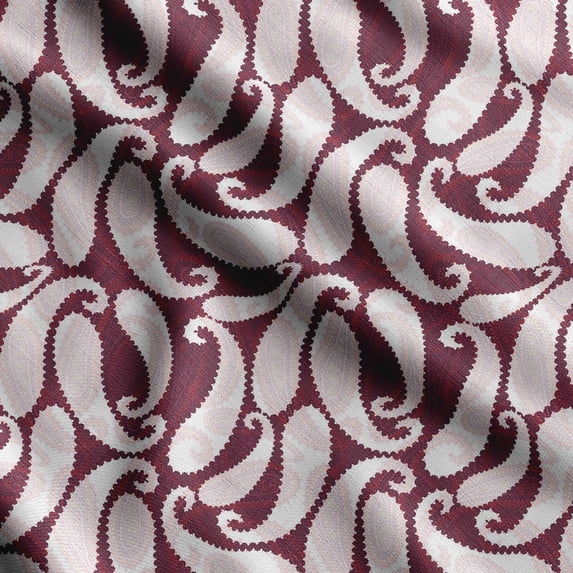 Soimoi Asian Paisley Print, Velvet Fabric, Decor Sewing Fabric by The Yard 54 Inch Wide,Decorative Fabric for Upholstery and Home Accents, Maroon