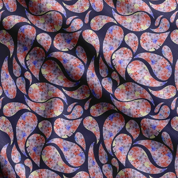 Soimoi Asian Paisley Printed, Cotton Fleece, Fabric by The Yard Sewing DIY Stretch Fabric 56 Inches Wide, WarmFabric for Hats, Coats, Gloves, Blankets, Blue