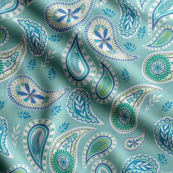 Soimoi Asian Paisley Printed, Cotton Fleece, Fabric by The Yard Sewing DIY Stretch Fabric 56 Inches Wide, WarmFabric for Hats, Coats, Gloves, Blankets, Dusty Teal Green