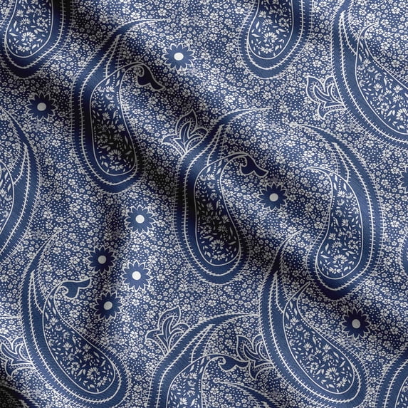 Soimoi Asian Paisley Printed, Cotton Satin Spandex, Sewing Fabric by The Yard 54 Inch Wide, Decorative Fabric for Dresses and Home Accents, Blue