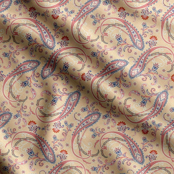 Soimoi Asian Paisley Printed, Cotton Satin Spandex, Sewing Fabric by The Yard 54 Inch Wide, Decorative Fabric for Dresses and Home Accents, Peach