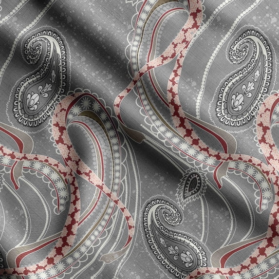 Soimoi Asian Paisley Printed,Cuddle Minky Fabric, Sewing Fabric by The Yard 56 Inch Wide,Decorative Plush Soft Fabric, Baby Garments, Toys and Blankets, Gray