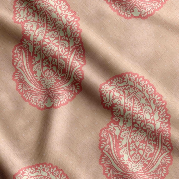 Soimoi Asian Paisley Printed,Cuddle Minky Fabric, Sewing Fabric by The Yard 56 Inch Wide,Decorative Plush Soft Fabric, Baby Garments, Toys and Blankets, Peach