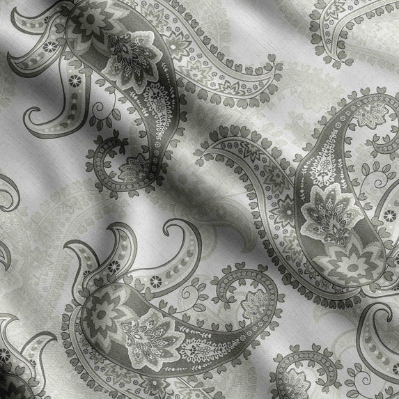 Soimoi Asian Paisley Printed, Japan Crepe SatinFabric, by The Yard 54 Inch Wide, Decorative Sewing Fabric for Dresses Kimonos Gowns, Olive Green