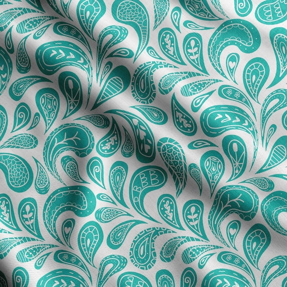 Soimoi Asian Paisley Printed, Japan Crepe SatinFabric, by The Yard 54 Inch Wide, Decorative Sewing Fabric for Dresses Kimonos Gowns, Turquoise Blue