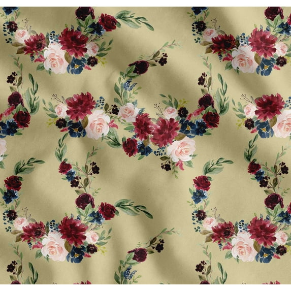 Soimoi Beige Cotton Cambric Fabric Ranunculus & Penoy Floral Print Print Fabric by the Yard 42 Inch Wide