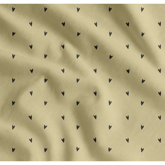 Soimoi Beige Cotton Poplin Fabric Black Heart Print Fabric by Yard 42 Inch Wide