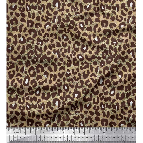 Soimoi Beige Georgette Viscose Fabric Leopard Animal Skin Printed Craft Fabric by the Yard 44 Inch Wide