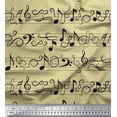 thumbnail image 1 of Soimoi Beige Heavy Canvas Fabric Notes Musical Instrument Print Fabric by Yard 58 Inch Wide, 1 of 3