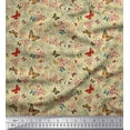 thumbnail image 1 of Soimoi Beige Japan Crepe Satin Fabric Flower & Butterfly Print Fabric by Yard 42 Inch Wide, 1 of 3