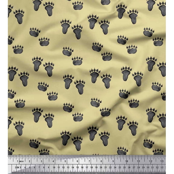 Soimoi Beige Velvet Fabric Bear Stencil Foot Animal Print Fabric by Yard 58 Inch Wide