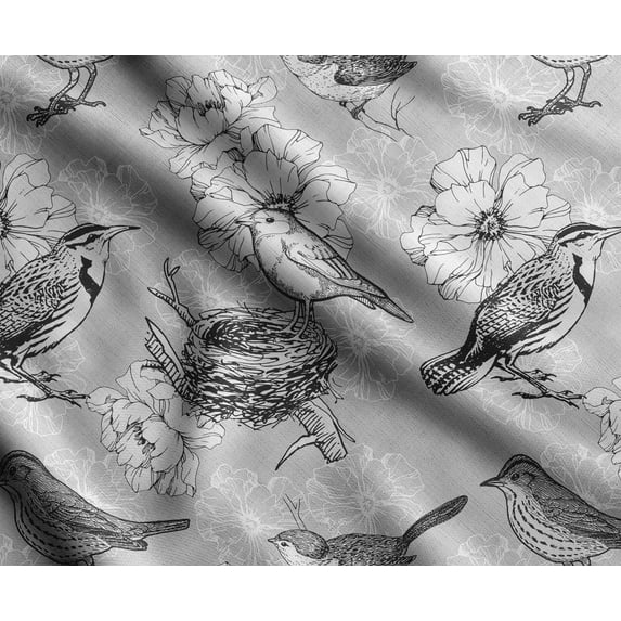 Soimoi Bird & Flowers Print,Cotton Cambric, Quilting Fabric Sold by The Yard 42 Inch Wide, Medium Weight Cotton Fabric, SewingSupplies,Black & Gray