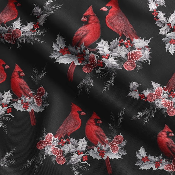 Soimoi Bird & Flowers Print, Velvet Fabric, Decor Sewing Fabric by The Yard 54 Inch Wide,Decorative Fabric for Upholstery and Home Accents, Red