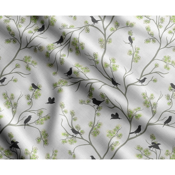 Soimoi Bird & Flowers Printed, Cotton Satin Spandex Sewing Fabric By The Yard- 54 Inch WideDecorative Fabric For Dresses And Home Accents - Pear Green