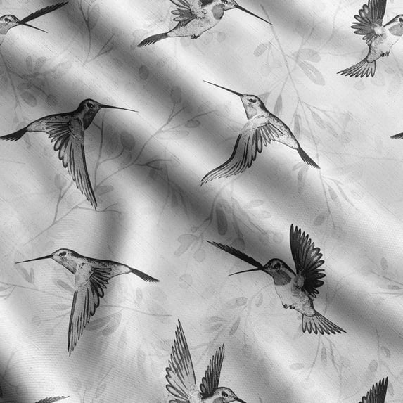 Soimoi Bird & Flowers Printed Japan Crepe SatinFabric By The Yard-54 Inch WideDecorative Sewing Fabric For Dresses, Kimonos, Gowns-Gray1