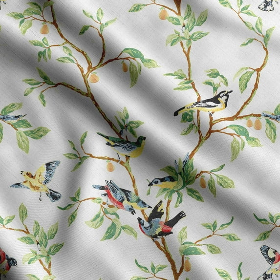 Soimoi Bird & Flowers Printed Poly Canvas Fabric Decor Sewing Fabric By The Yard 56 Inch WideDecorative Fabric For Curtains Tote bags-Pear Green
