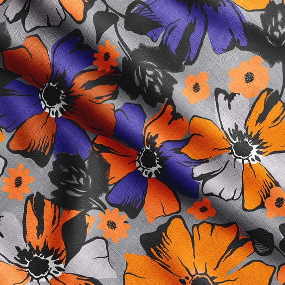 Soimoi Bird & Flowers Printed, Poly Canvas Fabric, Decor Sewing Fabric by The Yard 56 Inch Wide,Decorative Fabric for Curtains Tote Bags, Purple & Orange