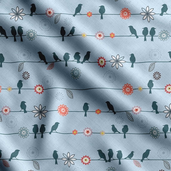 Soimoi Bird Printed, Cotton Fleece Fabric By The Yard- Sewing DIY Stretch Fabric 56 Inches Wide WarmFabric For Hats, Coats, Gloves, Blankets-Blue