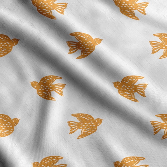 Soimoi Bird Printed, Cotton Satin Spandex Sewing Fabric By The Yard- 54 Inch WideDecorative Fabric For Dresses And Home Accents-Orange