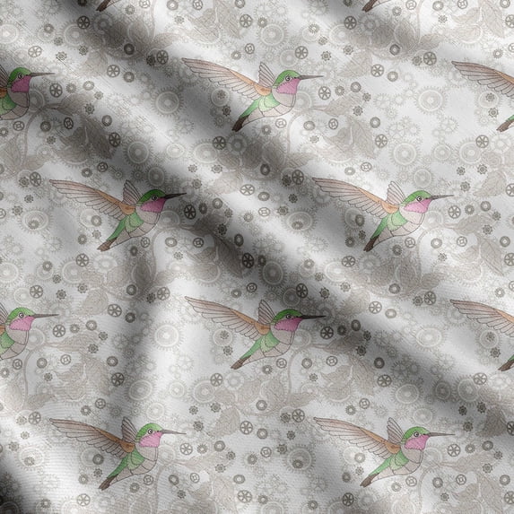 Soimoi Bird Printed, Japan Crepe SatinFabric By The Yard-54 Inch WideDecorative Sewing Fabric For Dresses, Kimonos, Gowns-White