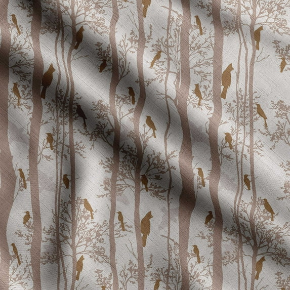 Soimoi Bird With Leaves Print, Silk Fabric, Decor Sewing Fabric by The Yard 42 Inch Wide,Decorative Fabric for Shirts Suits Ties, Dusty Pink