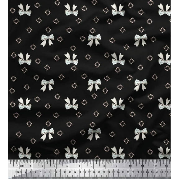 Soimoi Black Cotton Cambric Fabric Bow & Diamond Geometric Print Fabric by Yard 42 Inch Wide