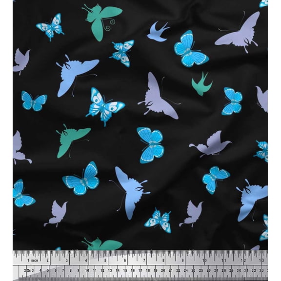 Soimoi Black Cotton Cambric Fabric Butterflies Butterfly Printed Craft Fabric by the Yard 56 Inch Wide