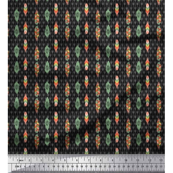 Soimoi Black Cotton Cambric Fabric Feathers Tribal Print Fabric by the Yard 42 Inch Wide