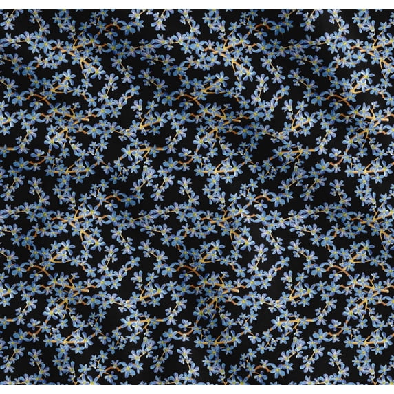 Soimoi Black Cotton Cambric Fabric Forget Me Not Bush Floral Printed Fabric 1 Yard 42 Inch Wide