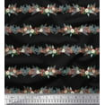 thumbnail image 1 of Soimoi Black Cotton Cambric Fabric Pine Leaves & Floral Stripe Print Fabric by Yard 56 Inch Wide, 1 of 3