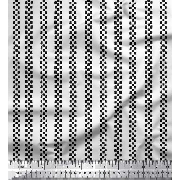 Soimoi Black Cotton Cambric Fabric Stripe & Square Geometric Printed Craft Fabric by the Yard 56 Inch Wide