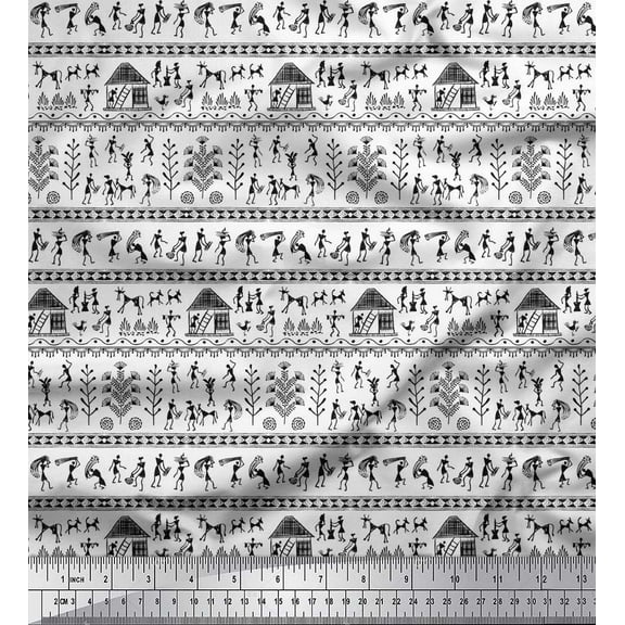 Soimoi Black Cotton Duck Fabric African Tribal Fabric Prints By Yard 42 Inch Wide