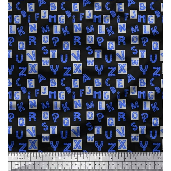 Soimoi Black Cotton Duck Fabric Alphabet Text Printed Craft Fabric by the Yard 44 Inch Wide
