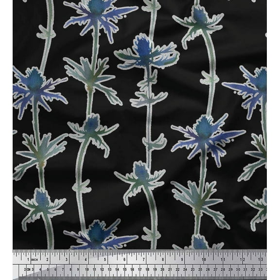 Soimoi Black Cotton Duck Fabric Artistic Floral Print Fabric by Yard 42 Inch Wide