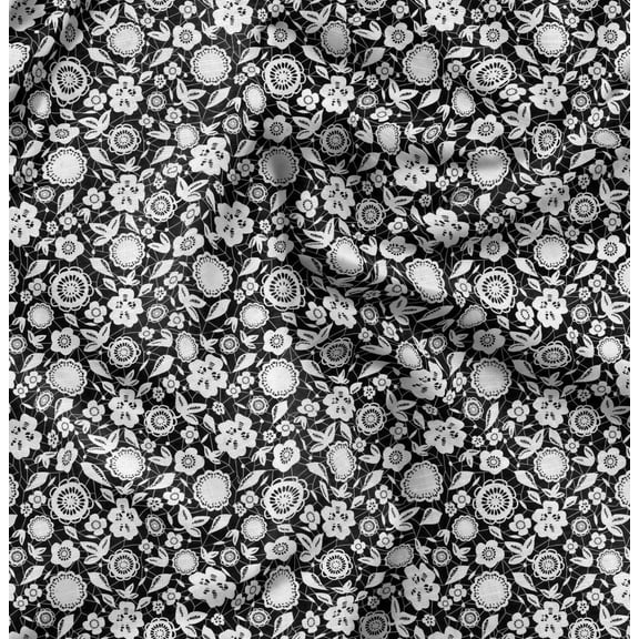 Soimoi Black Cotton Duck Fabric Artistic Floral Printed Fabric 1 Yard 42 Inch Wide