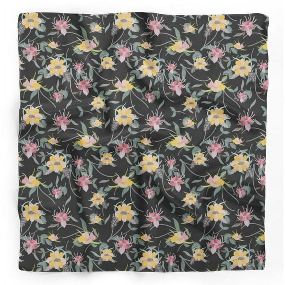 Soimoi Black Cotton Duck Fabric Artistic Leaf & Floral Decor Fabric Printed Yard 42 Inch Wide